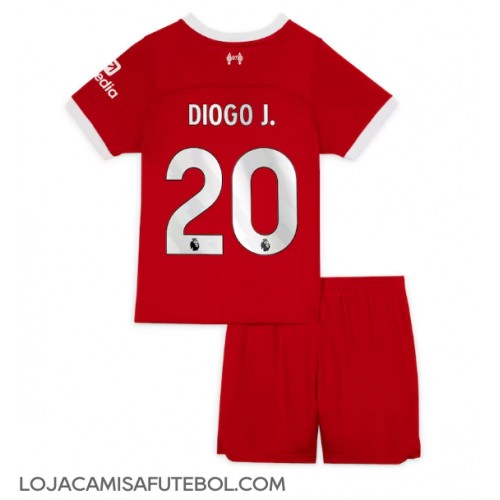 Camisa de Futebol Liverpool Diogo Jota #20 Equipamento Principal Infantil 2023-24 Manga Curta (+ Calças curtas)